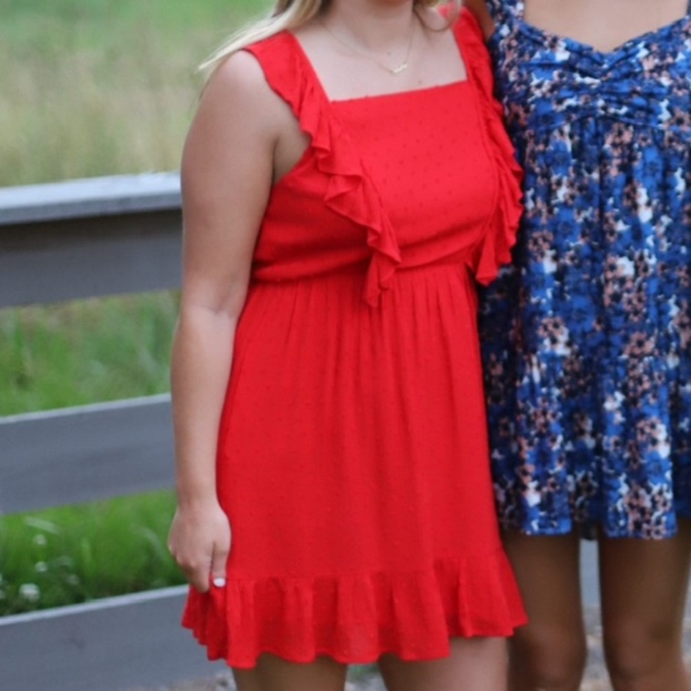 Red Ruffled Sleeveless Dress